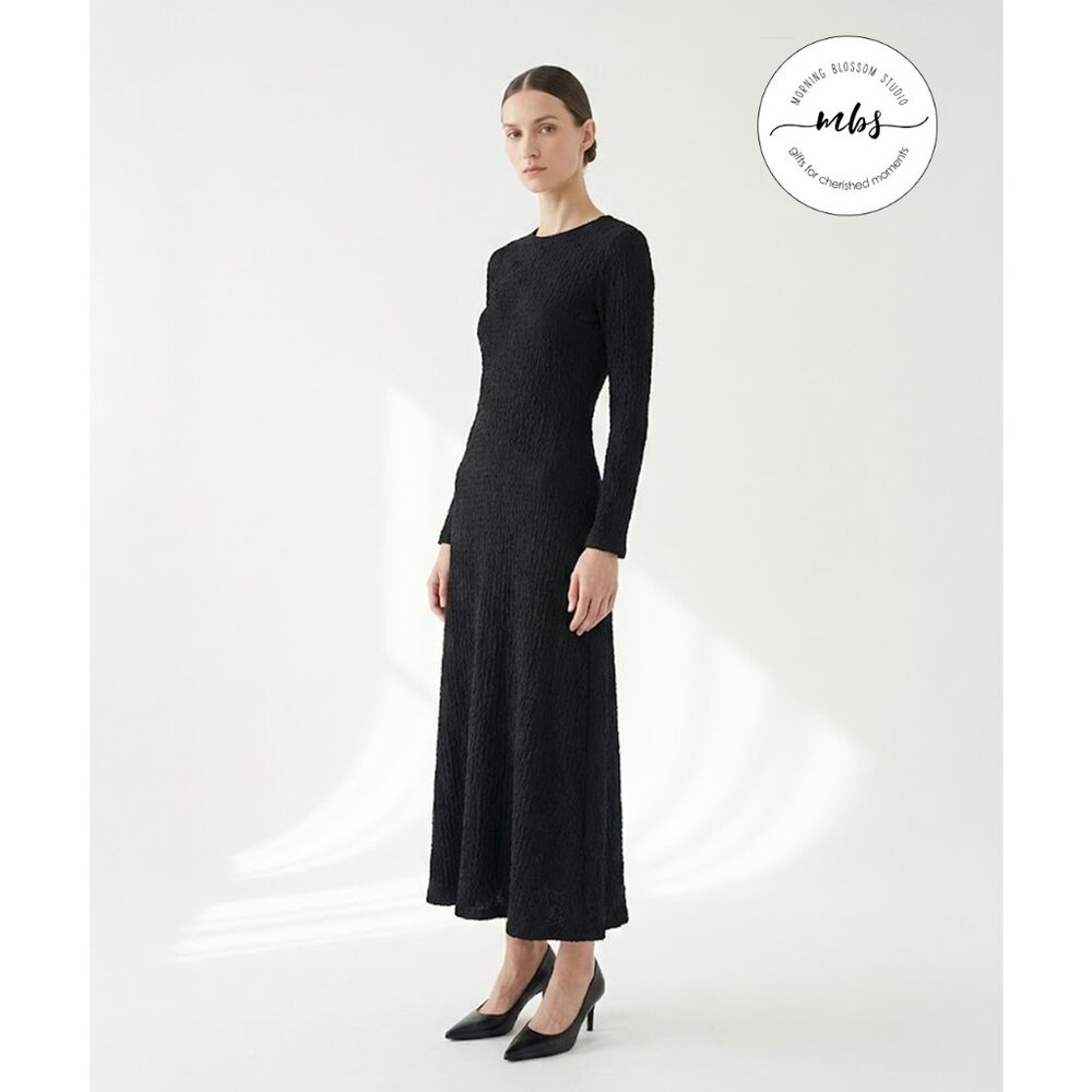 Floret Studios Textured Long Sleeve Grunge Goth Maxi Dress Black‎ Women M